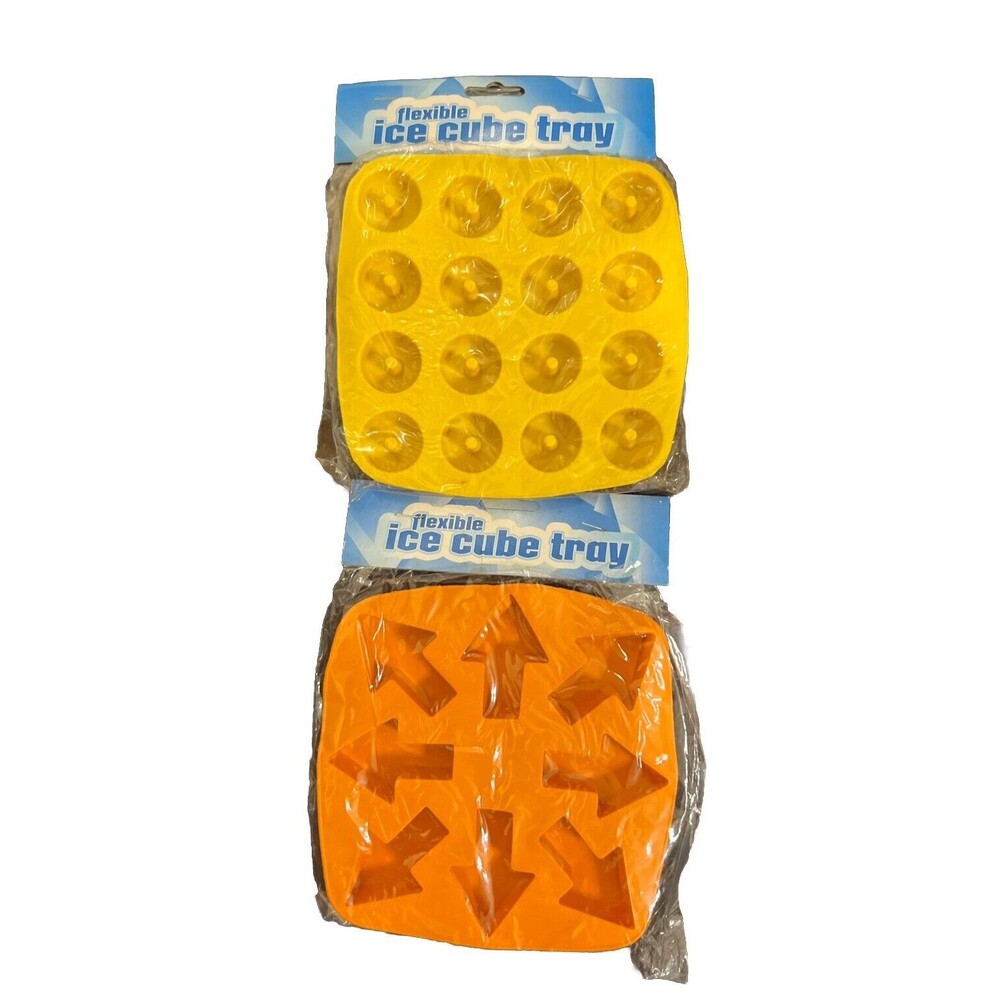 Daily Save 2pc Lot Flexible Ice Cube Silicone Tray Molds Arrows & Donuts NWT